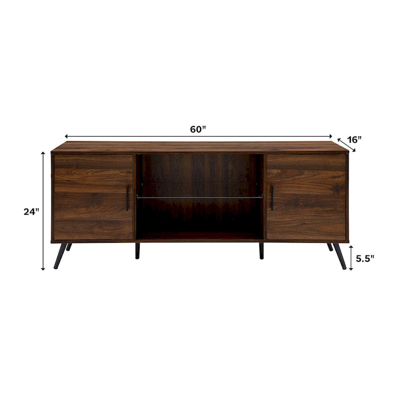 Meuble TV à deux portes de style moderne du milieu du siècle, de 152 cm