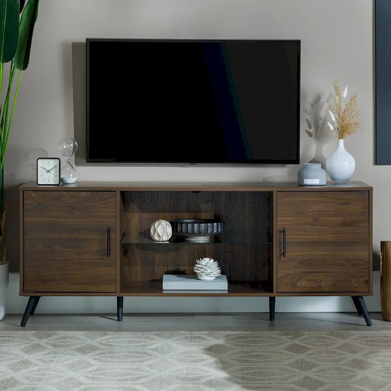 Meuble TV à deux portes de style moderne du milieu du siècle, de 152 cm