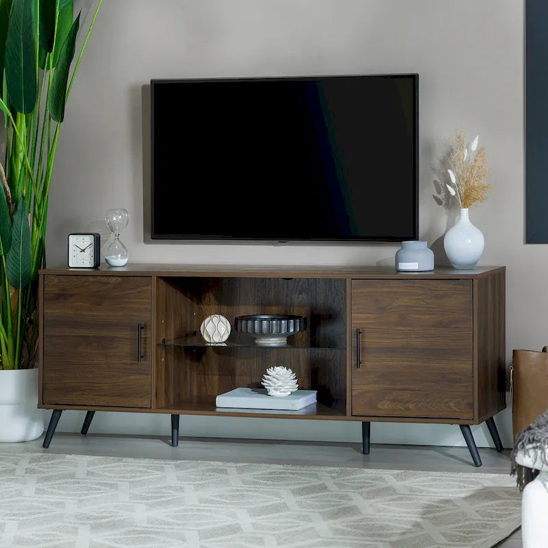 Meuble TV à deux portes de style moderne du milieu du siècle, de 152 cm