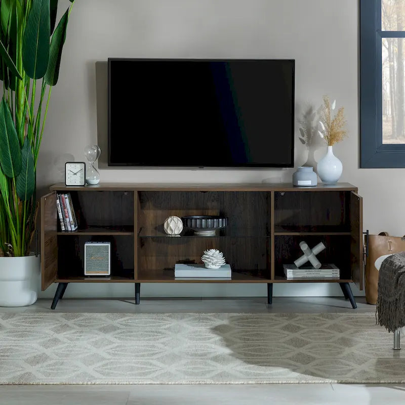 Meuble TV à deux portes de style moderne du milieu du siècle, de 152 cm
