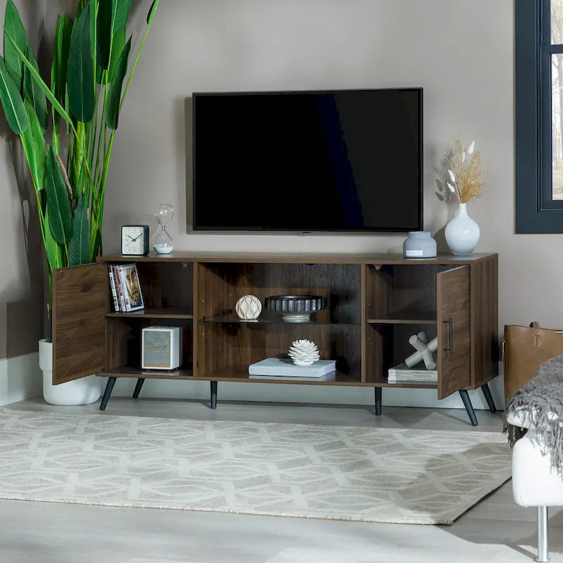 Meuble TV à deux portes de style moderne du milieu du siècle, de 152 cm
