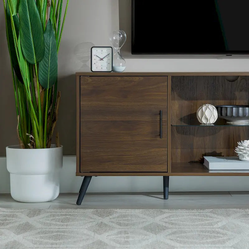 Meuble TV à deux portes de style moderne du milieu du siècle, de 152 cm