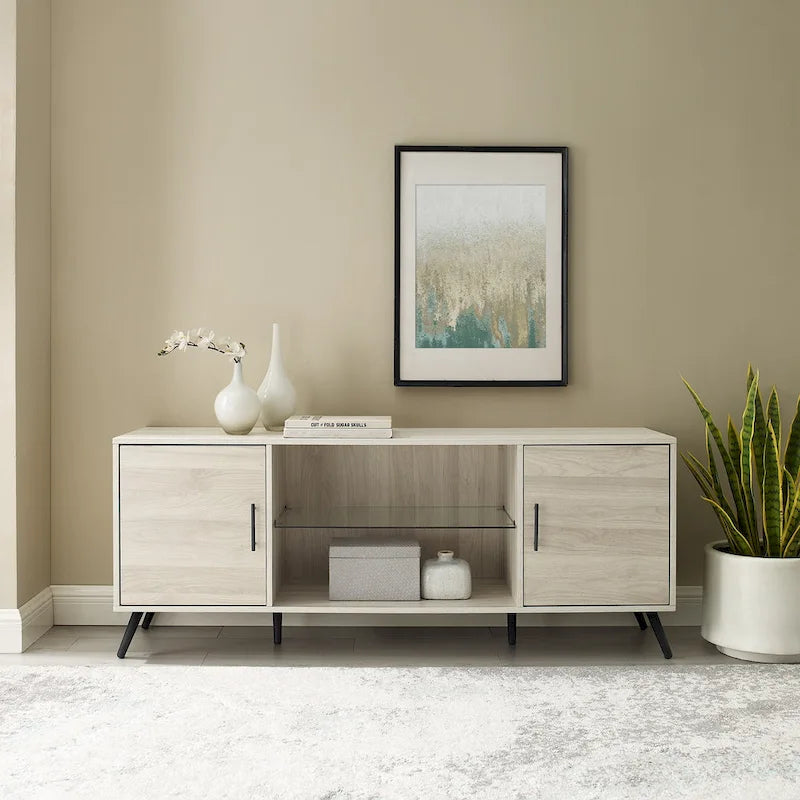 Meuble TV à deux portes de style moderne du milieu du siècle, de 152 cm