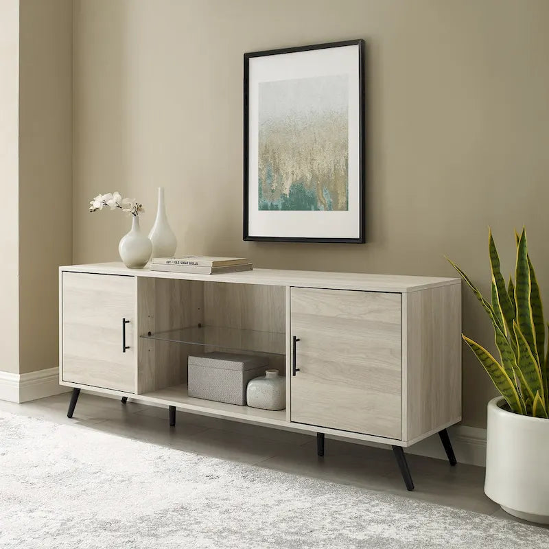 Meuble TV à deux portes de style moderne du milieu du siècle, de 152 cm