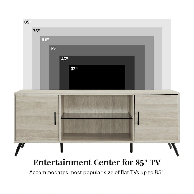 Meuble TV à deux portes de style moderne du milieu du siècle, de 152 cm