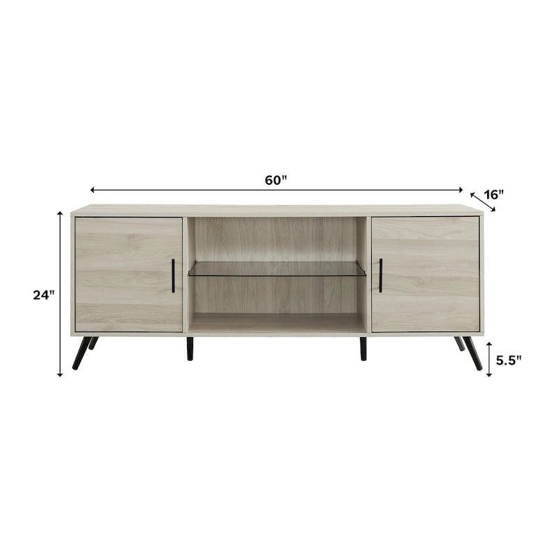 Meuble TV à deux portes de style moderne du milieu du siècle, de 152 cm