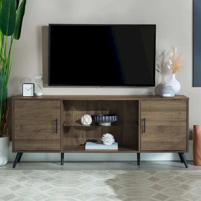Meuble TV à deux portes de style moderne du milieu du siècle, de 152 cm