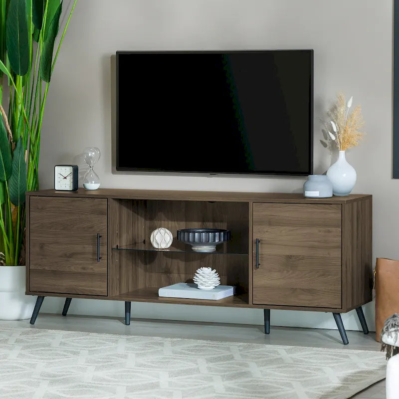 Meuble TV à deux portes de style moderne du milieu du siècle, de 152 cm