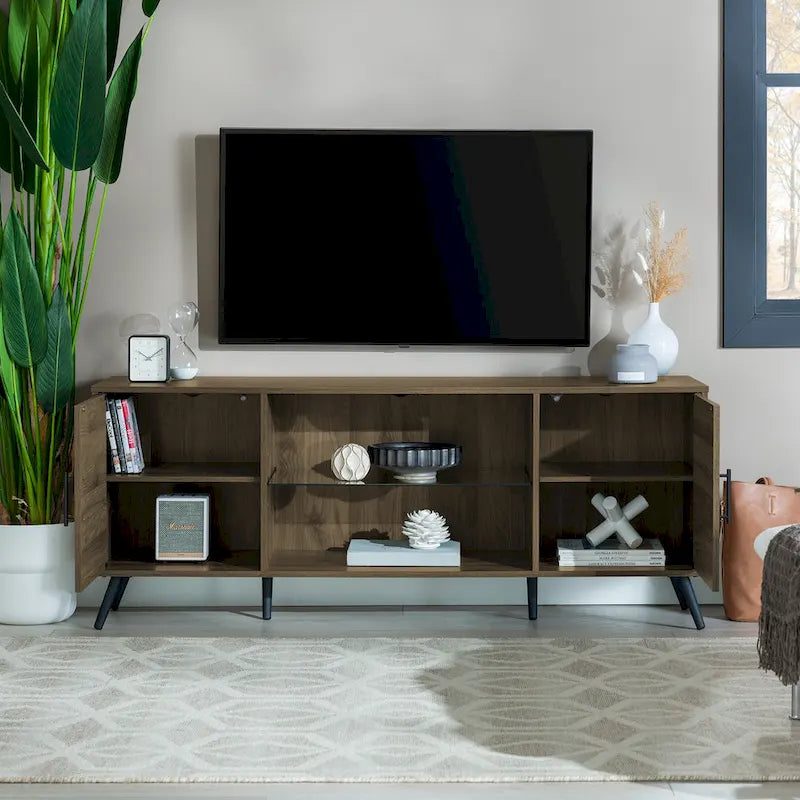 Meuble TV à deux portes de style moderne du milieu du siècle, de 152 cm