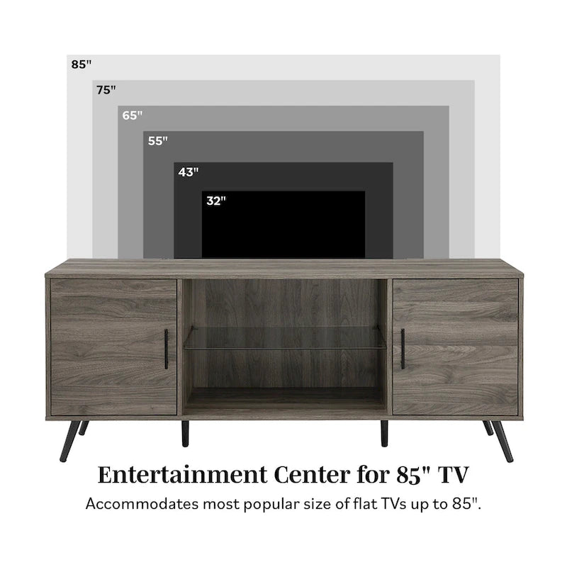 Meuble TV à deux portes de style moderne du milieu du siècle, de 152 cm