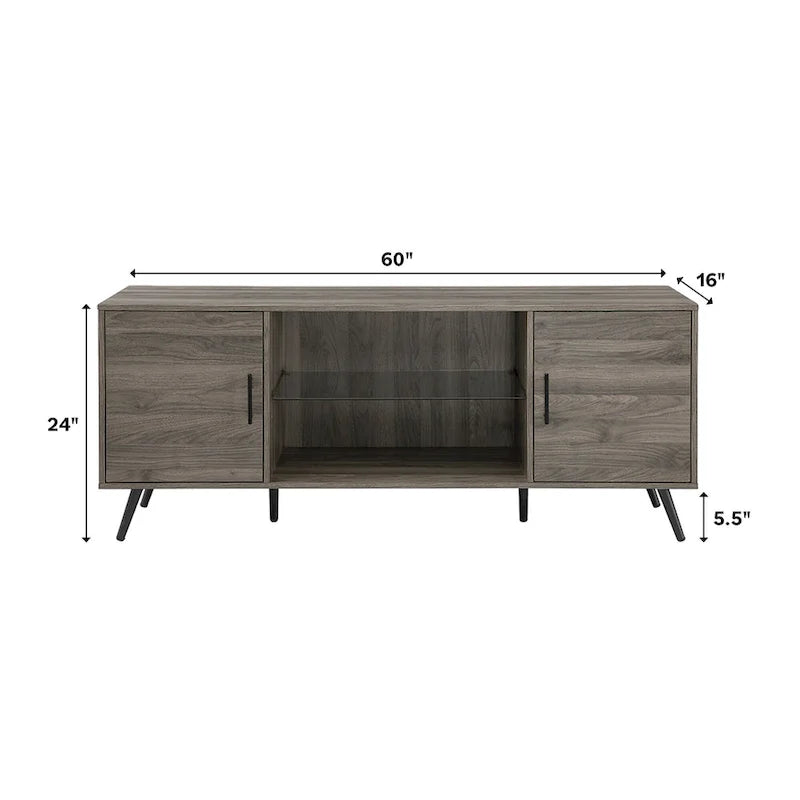Meuble TV à deux portes de style moderne du milieu du siècle, de 152 cm