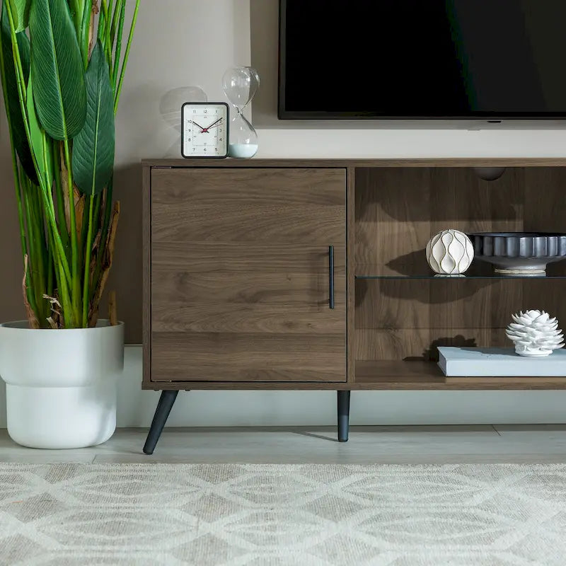 Meuble TV à deux portes de style moderne du milieu du siècle, de 152 cm