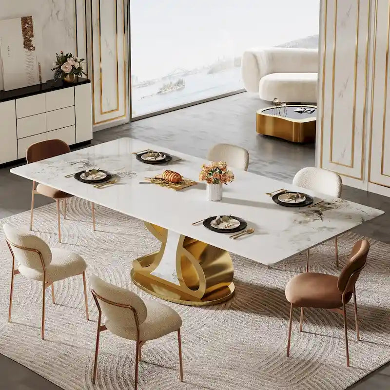 Table à manger rectangulaire de luxe en pierre frittée