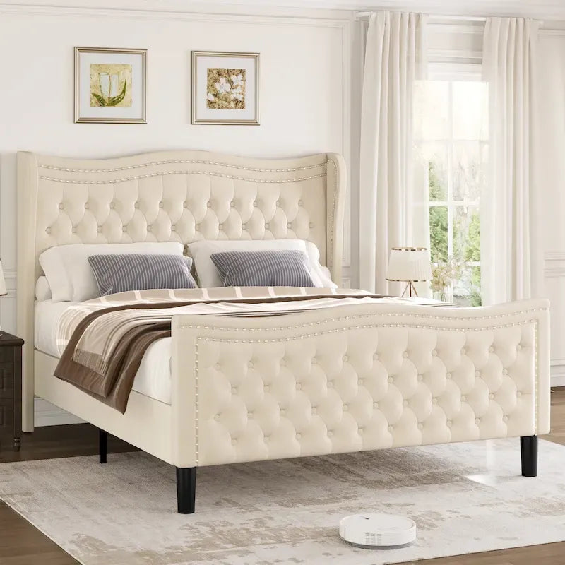 Lit plateforme en velours de style moderne