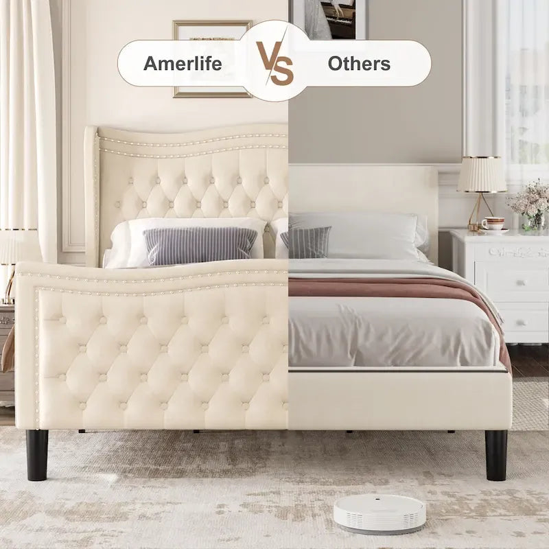 Lit plateforme en velours de style moderne