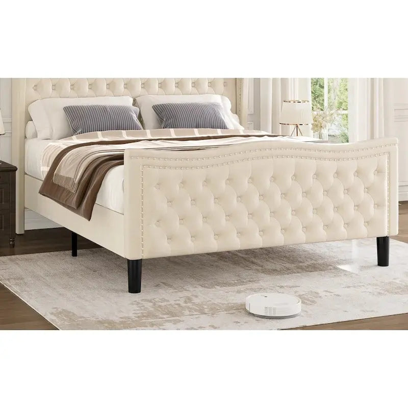 Lit plateforme en velours de style moderne
