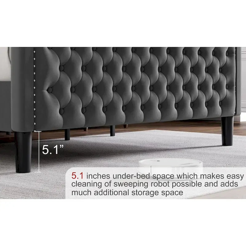 Lit plateforme en velours de style moderne