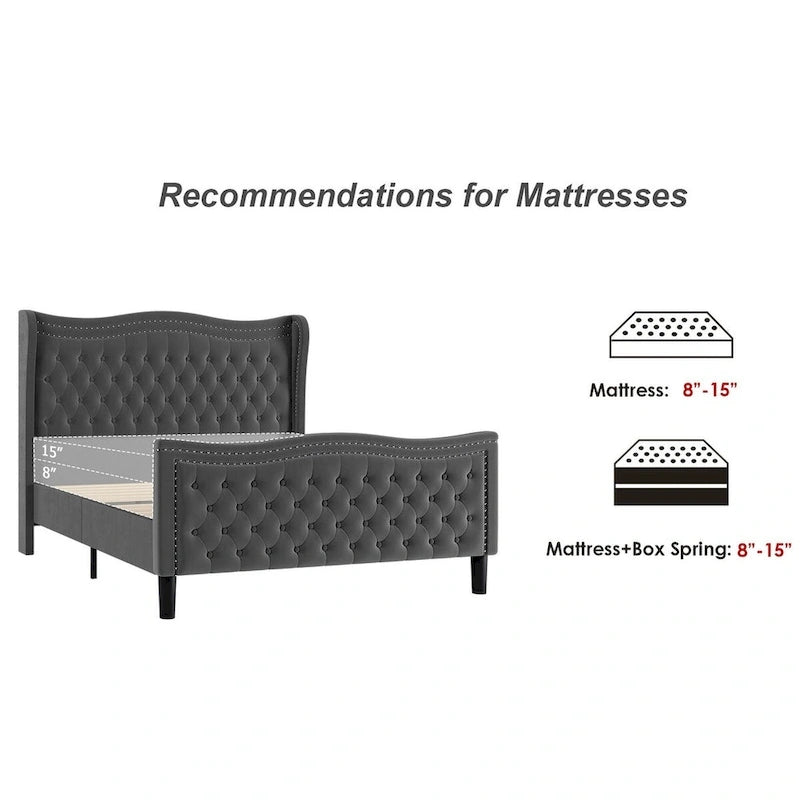 Lit plateforme en velours de style moderne