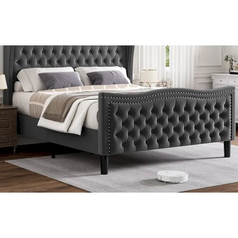 Lit plateforme en velours de style moderne