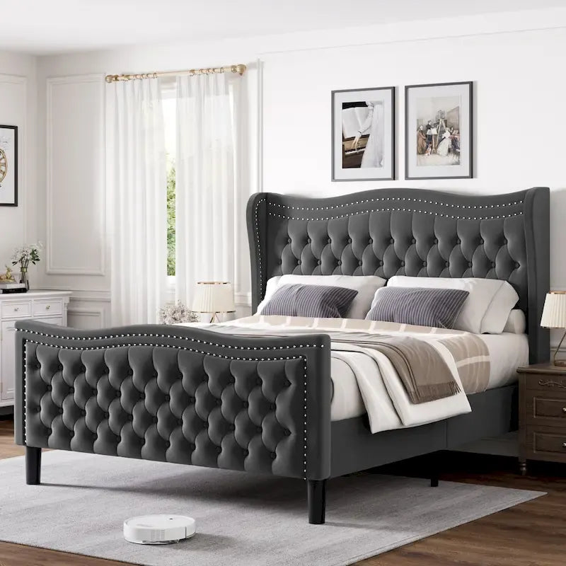 Lit plateforme en velours de style moderne