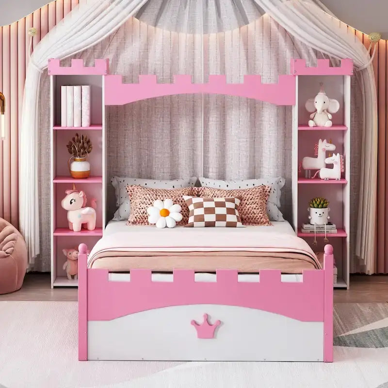 Lit double en bois en forme de château pour chambre d'enfant