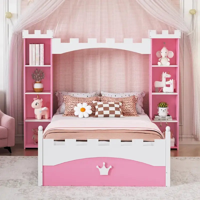 Lit double en bois en forme de château pour chambre d'enfant