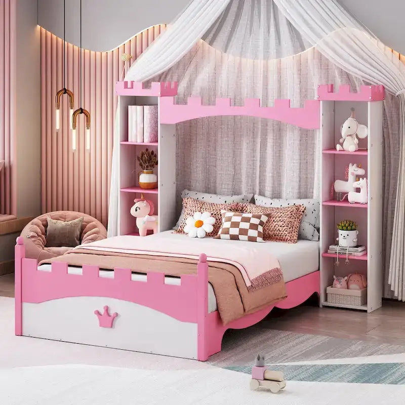 Lit double en bois en forme de château pour chambre d'enfant