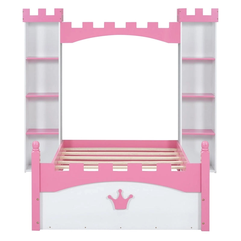 Lit double en bois en forme de château pour chambre d'enfant