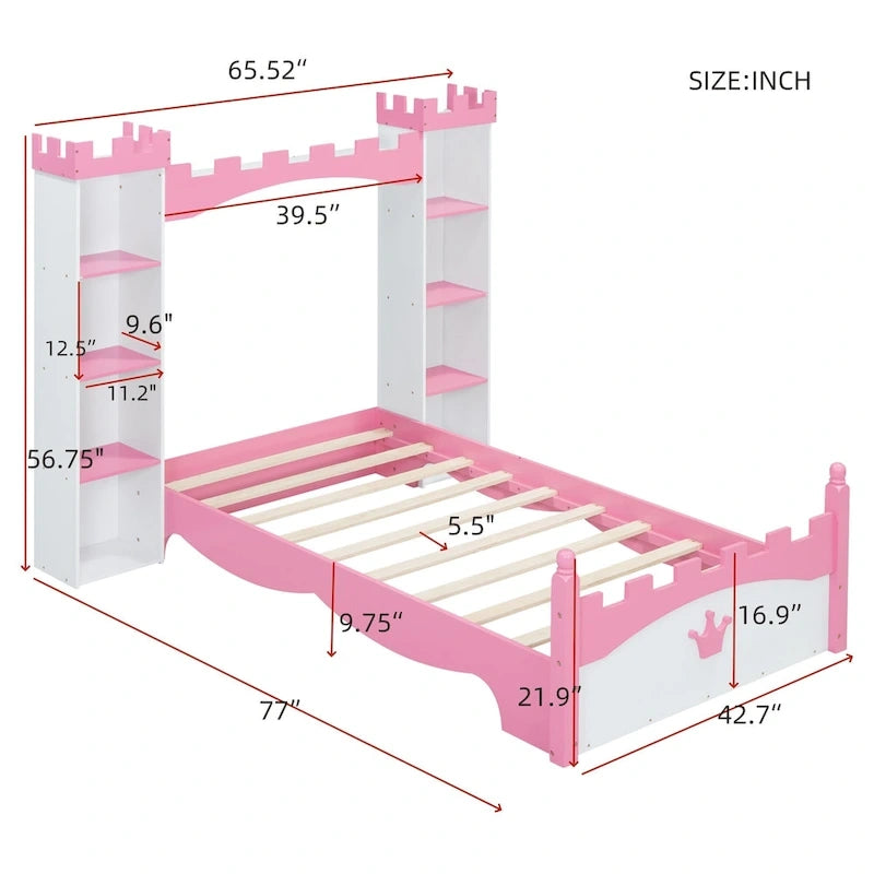 Lit double en bois en forme de château pour chambre d'enfant