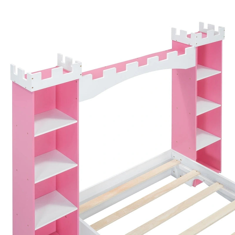 Lit double en bois en forme de château pour chambre d'enfant