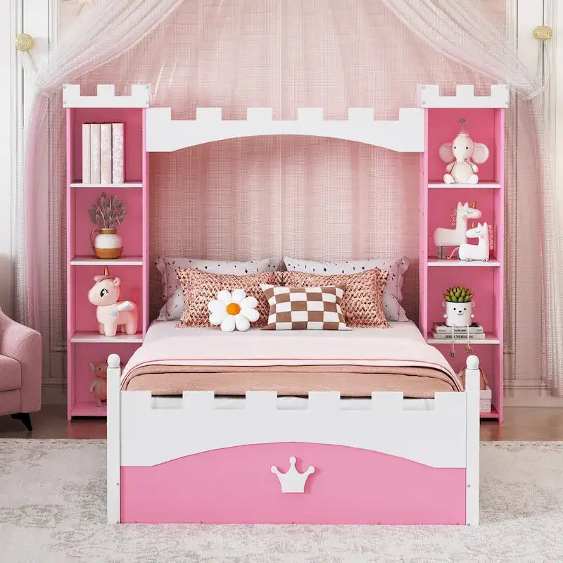 Lit double en bois en forme de château pour chambre d'enfant