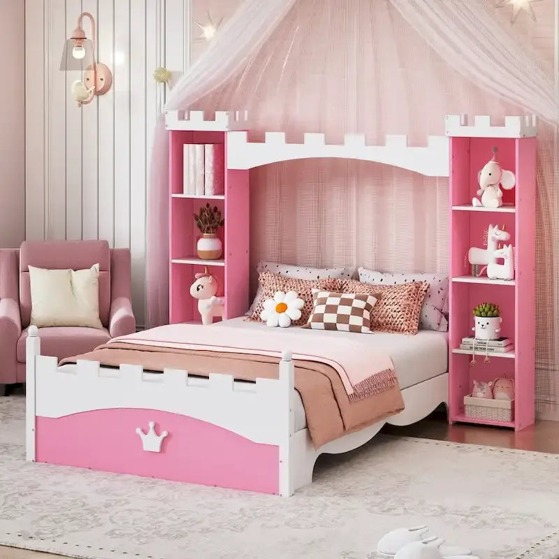 Lit double en bois en forme de château pour chambre d'enfant