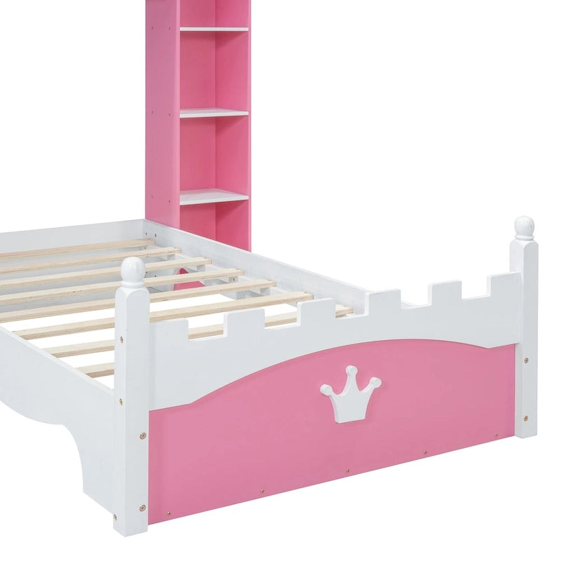 Lit double en bois en forme de château pour chambre d'enfant