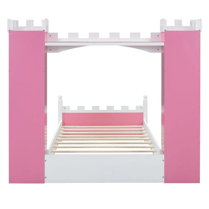 Lit double en bois en forme de château pour chambre d'enfant