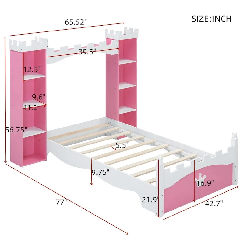 Lit double en bois en forme de château pour chambre d'enfant