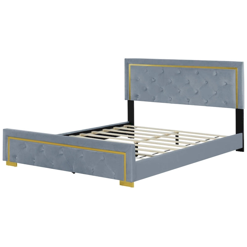 Lit plateforme capitonné gris, grand lit