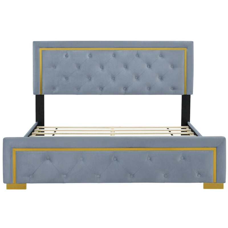 Lit plateforme capitonné gris, grand lit