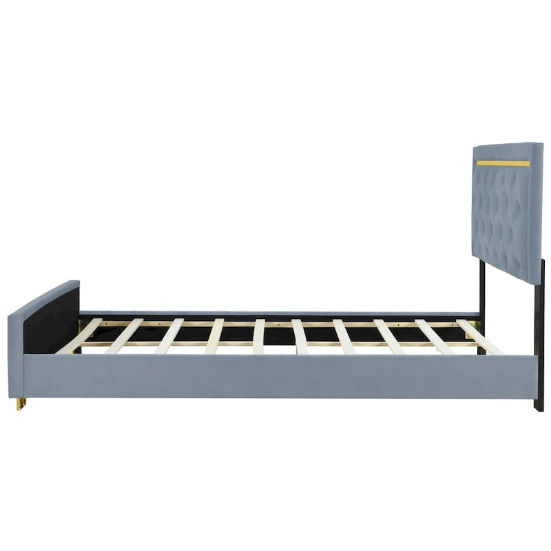 Lit plateforme capitonné gris, grand lit