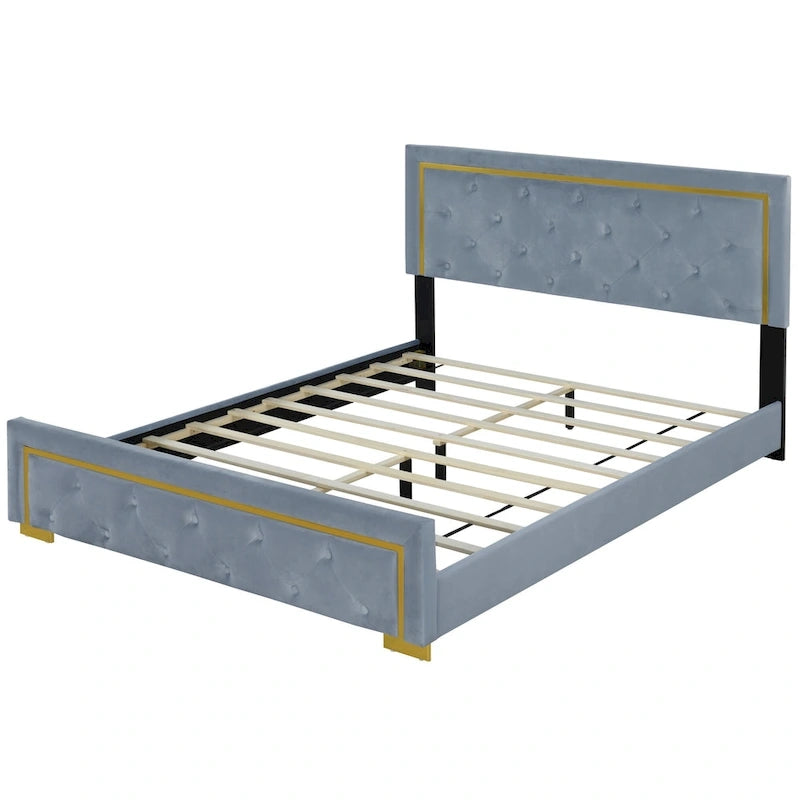 Lit plateforme capitonné gris, grand lit