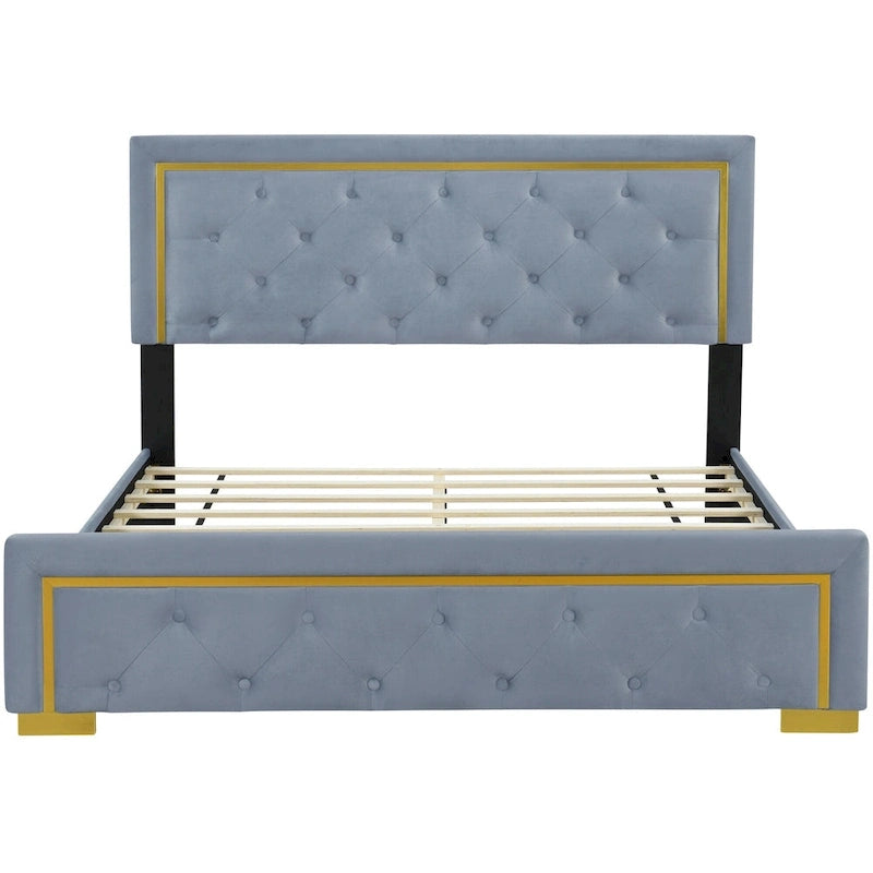 Lit plateforme capitonné gris, grand lit