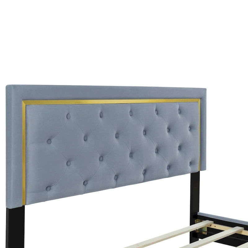 Lit plateforme capitonné gris, grand lit