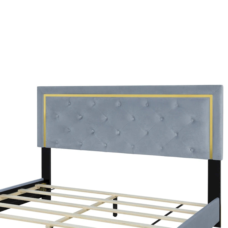 Lit plateforme capitonné gris, grand lit