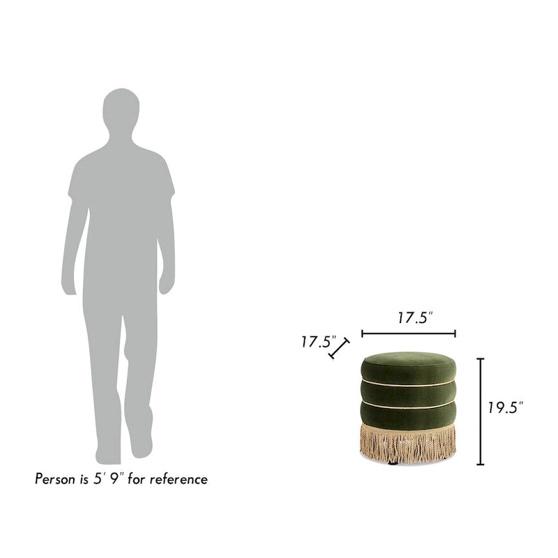 Repose-pieds rond et rembourré, orné de pompons en fil d'or