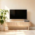 Meuble TV bas de style moderne avec coins arrondis et portes coulissantes