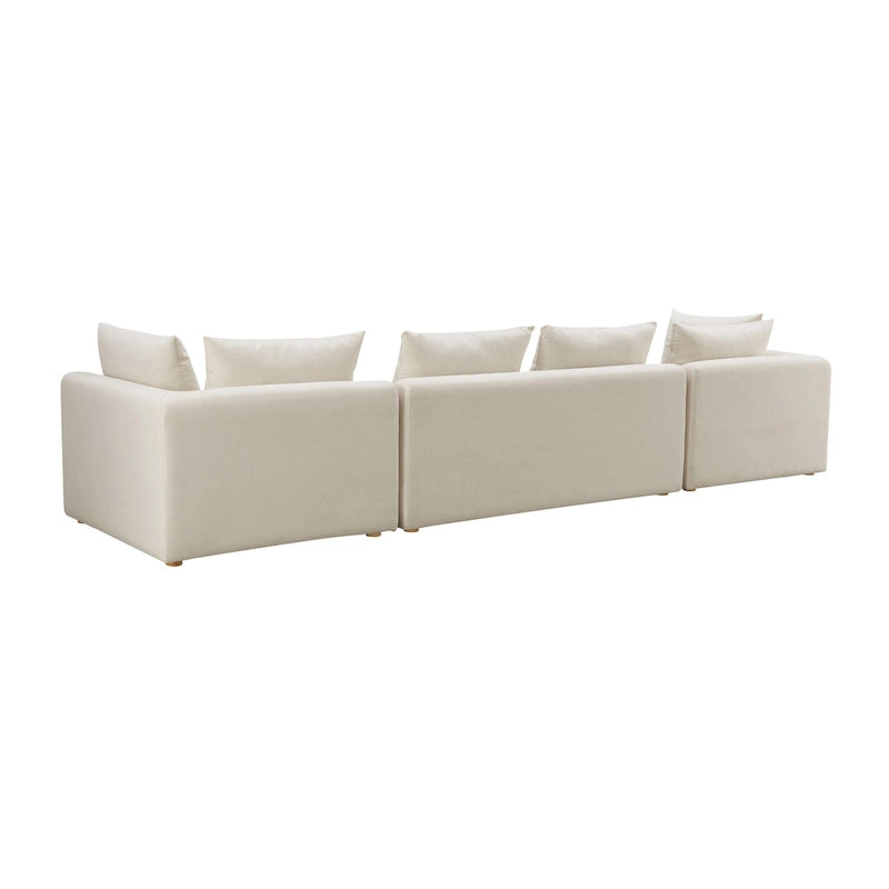Très long canapé capitonné couleur crème (368 cm)