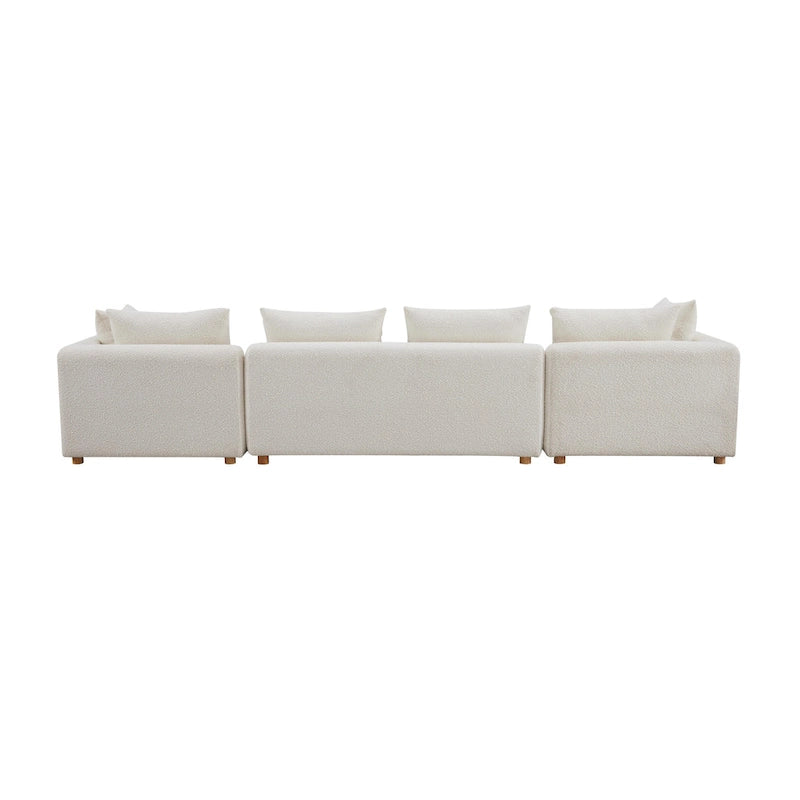Très long canapé capitonné couleur crème (368 cm)