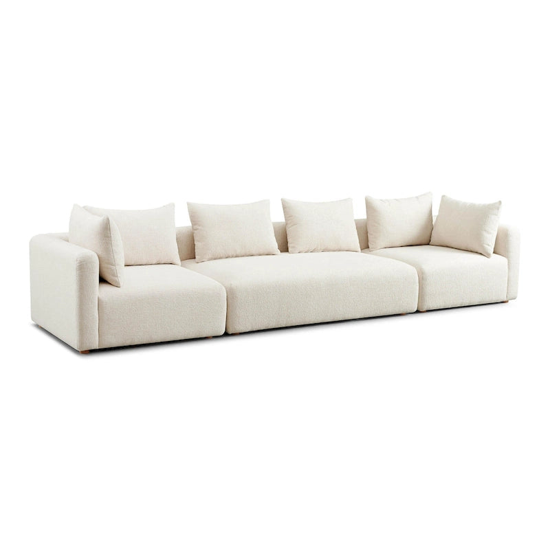 Très long canapé capitonné couleur crème (368 cm)