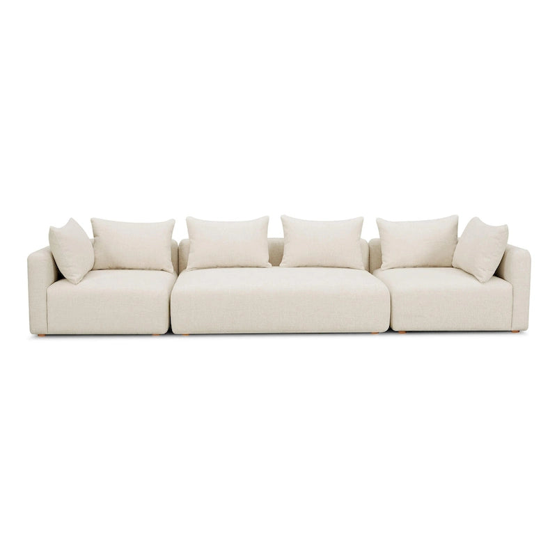 Très long canapé capitonné couleur crème (368 cm)