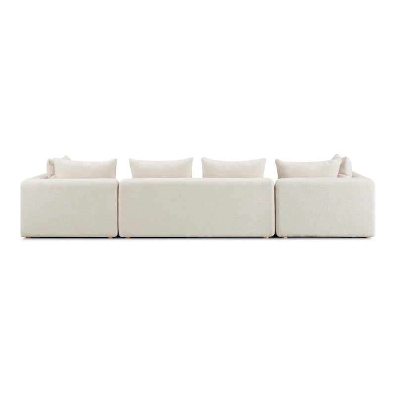 Très long canapé capitonné couleur crème (368 cm)
