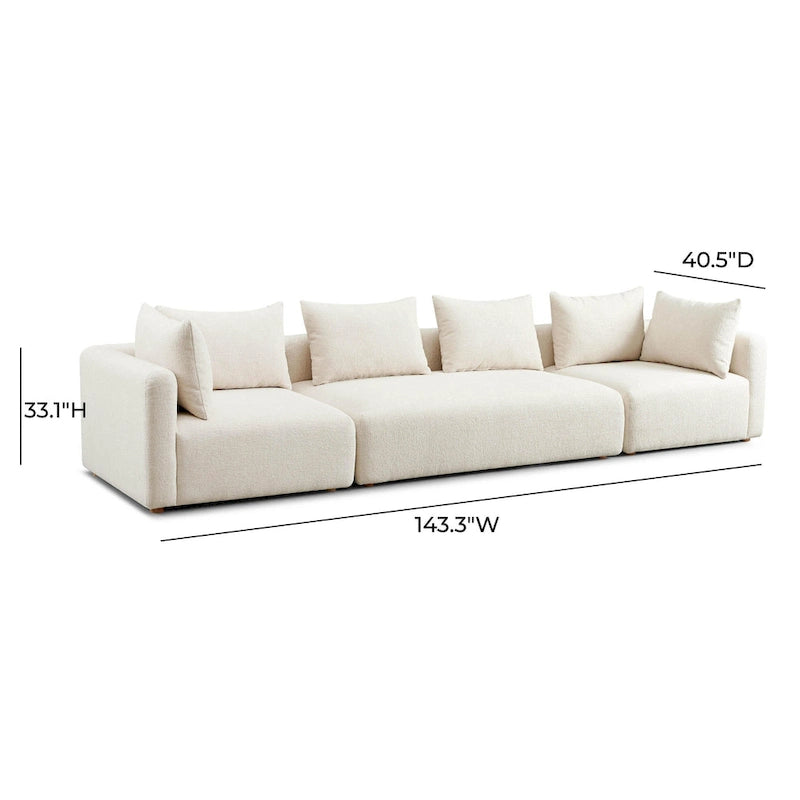 Très long canapé capitonné couleur crème (368 cm)